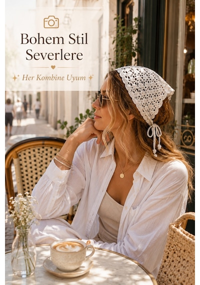 El Örgüsü Saç Bandanası Bohem Bone Yazlık Kombin Bandana Saç Aksesuarı Beyaz 87106486