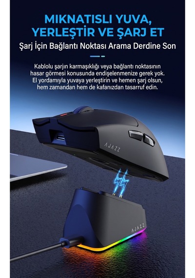 Aj139p V3 Mc Kablosuz Oyuncu Mouse-800 Mah Batarya Rgb Şarj İstasyonu Çanta Ve Tape Diğer