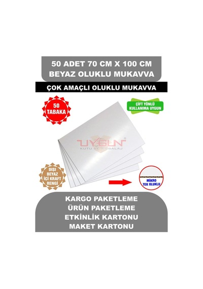 50 Adet 70cm X 100cm Baskısız Beyaz Oluklu Mukavva, Çocuk Etkinlik Kartonu, Maket Kartonu, Kargo Kartonu