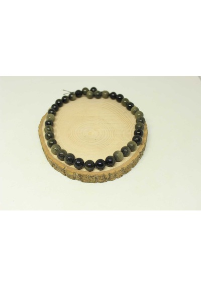 Yasamtohumu Golden & Siyah Obsidyen Taşı Yarım Dizi 11-12.5 MM 18 CM Çok Renkli