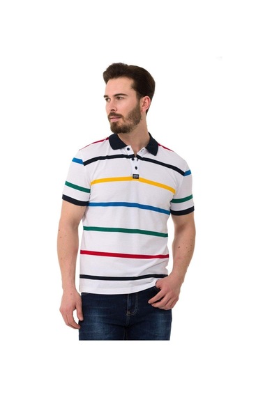 Cipo & Baxx Çizgili Polo Yaka Erkek Basic Tişört Ct749 Whıte