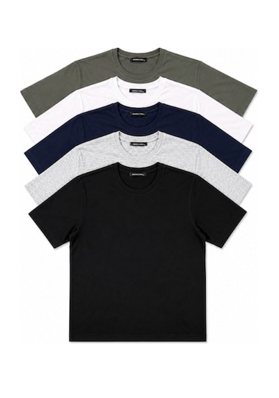 Classics Men Relaxed Fit Basic Kısa Kol Tişört 5'li Siyah-Laci-Beyaz-Gri-Haki