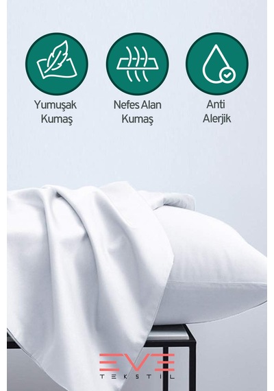2 Adet Ranforce Düz Pamuk Antibakteriyel Yıkanabilir Lüks Yastık Kılıfı 50x70cm Beyaz