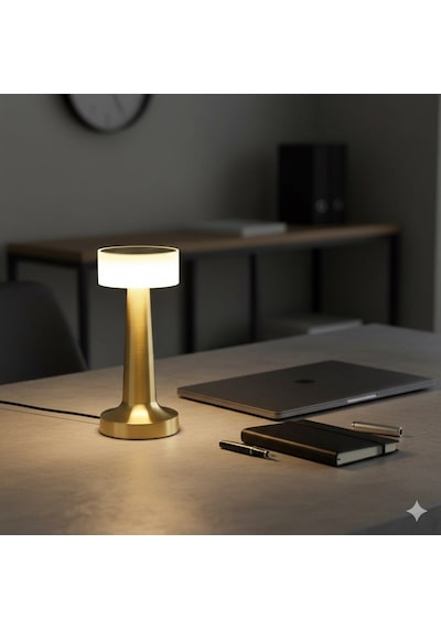 İskandinav Tarzı 3 Renkli Lüks Metal Gold Dokunmatik Led Kablosuz Şarjlı Abajur Masa Gece Lambası Sarı