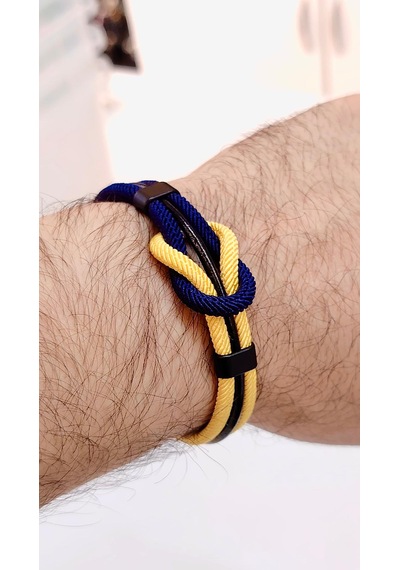 Sarı Lacivert Taraftar Temalı Deri&makreme Düğümlü Bileklik Net 21cm Sarı - Lacivert