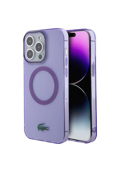 Apple Uyumlu iPhone 15 Pro Max Kılıf Lacoste Lisanslı Magsafe Özellik İkonik Timsah Logolu Hard Parme Mor