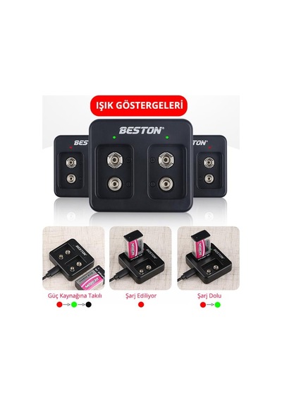 Beston M7005 Siyah 2 X 9 Volt Pil Şarj Cihazı Çok Renkli