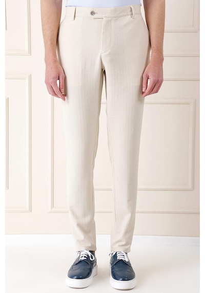 Efor Comfort Fit Beli Lastikli Balıksırtı Dokuma Casual Bej Pantolon P 1155 Bej