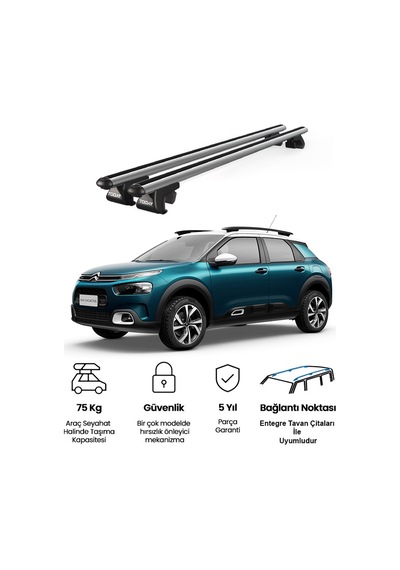 Venüs Citroen C4 Cactus Suv 2014 Ve Sonrası Uyumlu Gri Ara Atkı Port Bagaj Tavan Barı