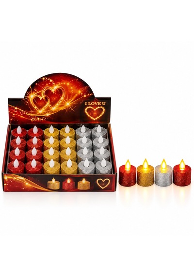 24 Adet Pilli Yuvarlak - Simli Renkli Led Mum Çap : 3.6 Yükseklik : 4.3cm İ10-025 5332