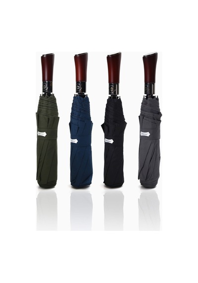 Parachase Premium Ahşap Kavrama Büyük Boy Otomatik 3 Kademeli Şemsiye - Özel Kılıflı Yeşil