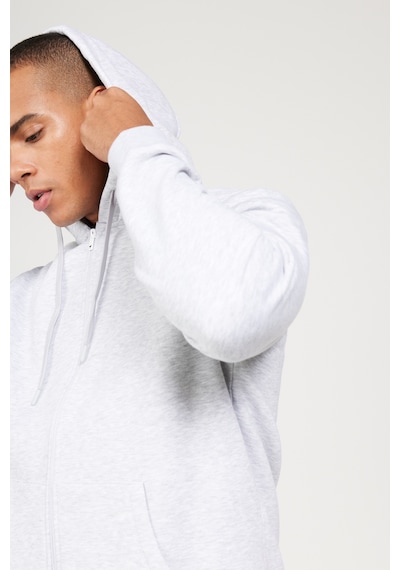 AC&Co / Altınyıldız Classics Erkek Kar Melanj Standart Fit Normal Kesim Kapüşonlu Fermuarlı Sweatshirt Kar Beyaz