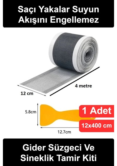 Gidersüzgeci Gider Süzgeci Sineklik Tamir Kiti 12 Cm 4 Metre Yapışkanlı Saç Yakalayıcı Banyo Duş Mu
