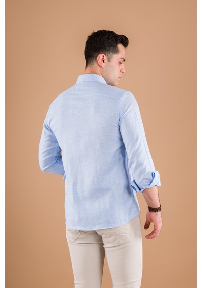 Modtime Slimfit Hasır Dokulu İnce Kumaş Pamuklu Yazlık Erkek Gömlek 001