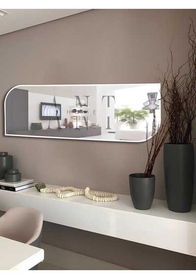 Nice Boy Aynası 120x40 Konsol Aynası, Dresuar Aynası, Asimetrik Ayna 120 X 40 Beyaz Anthomeno8b1 Beyaz