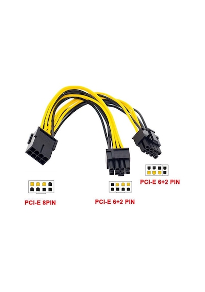 8 Pin Pcie Erkek To 6+2 Pci-E Gpu Y Dişi Çoklayıcı Power Kablo