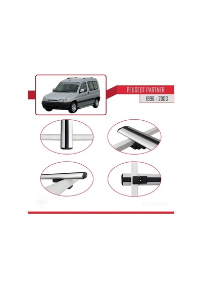 Peugeot Partner 1996-2003 Arası İle Uyumlu Basic Model Ara Atkı Tavan Barı Gri 3 Adet