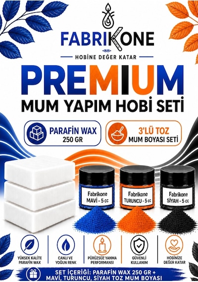 Premium Mum Yapım Hobi Seti - Parafin Wax 250 Gr - 3'lü Toz Mum Boyası Seti - Mavi, Turuncu, Siyah Bkfabpw2503mts Karışık