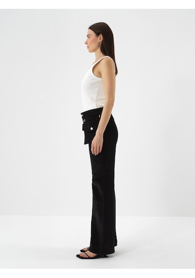 Xint Siyah Lüks Dokulu Soft Kadife Oversize Pantolon 201305