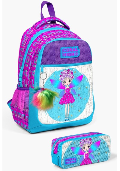 Coral High Kids Pembe Mavi Peri Desenli 2'li Okul Çanta Seti Set0223484