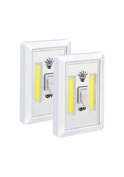 Pille Çalışan Duvar Anahtarı Tipi Cob Led Lamba, Kablosuz Dolap İçi Aydınlatma, Mıknatıslı, Yapışkanlı Gece Lambası, Kitap Lambası 2 Adet