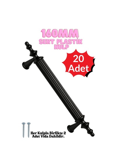 20 Adet Sert Plastik Polais 160 Mm Siyah Mobilya Mutfak Çekmece Dolap Kapak Dolabı Kulpu Kulbu Kulpları Siyah Siyah