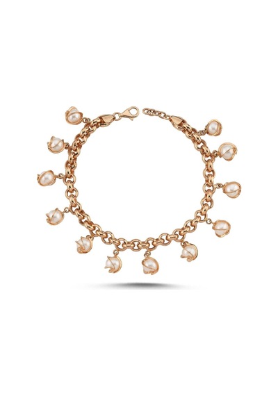7,5 Mm İnci Detaylı Doc Zincir Bileklik Gold Sarı Altın