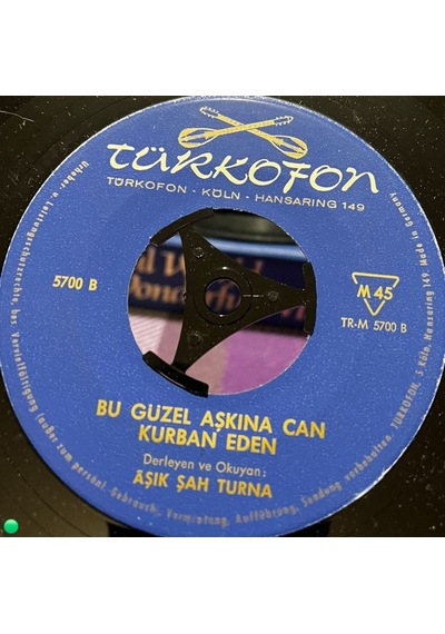 Aşık Şah Turna - Çaresiz Derdime Nasıl Çare Bulayım / Bu Güzel Aşkına Can Kurban Eden 45'lik Plak