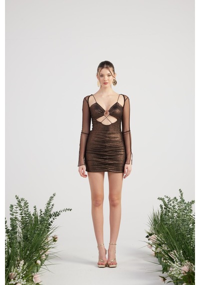 Holly Lolly Parlak Kumaşlı Bodysuit Etek Lunor Takım Kahve