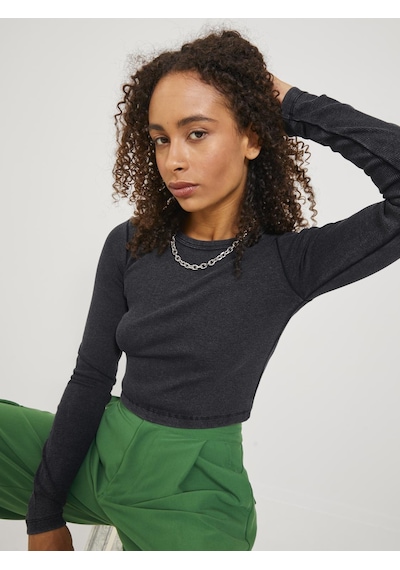 Kadin Uzun Kollu Crop Tisört - Feline - 12249435 Black