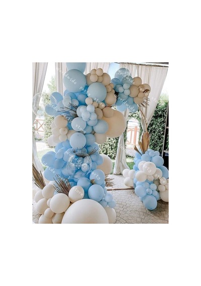 Makaron Mavi Ten Rengi Ve Beyaz Balon Zinciri 100 Adet Mix