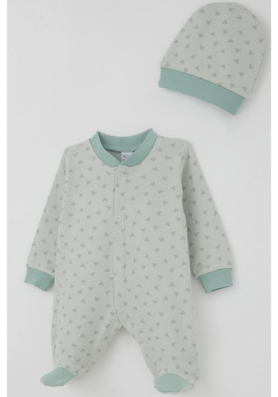 Breeze Erkek Bebek Patikli Tulum Mini Üçgenler Desenli 0-6 Ay, Su Yeşili Su Yeşili