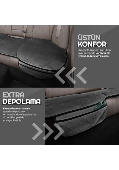 Otom Premium Koruyucu Arka Koltuk Minderi Yüksek Kalite Süet İsofix Uyumlu Ekstra Cepli-
