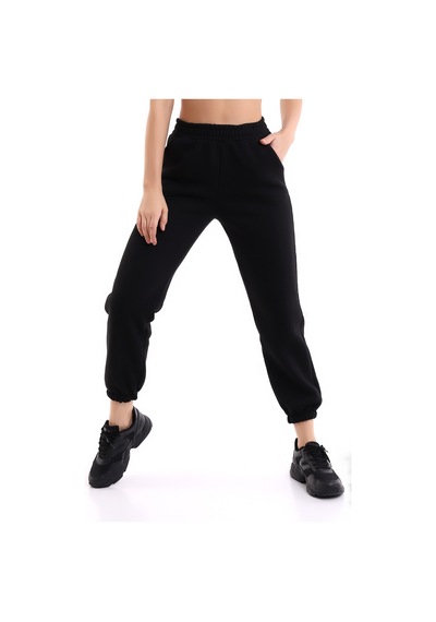 Winmoda34 Kadın Üç İplik İçi Şardonlu Polarlı Eşofman Altı Jogger Rahat Kalıp Siyah