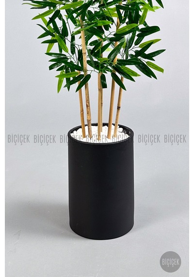 Yapay Bambu Ağacı 6 Dallı 150 Cm Yoğun Yapraklı Metal Krem Saksı Siyah
