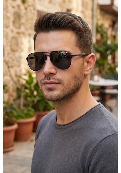 Di Caprio Dc3045black Damla Model Dynamic Aviator Polarize Camlı Erkek Güneş Gözlüğü Siyah - Gri