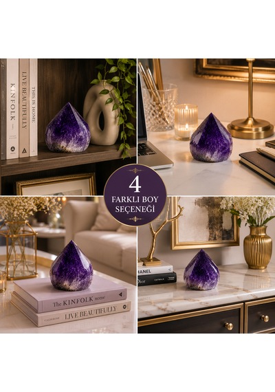 Premium Brezilya Ametist Kristali %100 Doğal Faset Kesim Dekoratif Kristal Taş 225 Gr