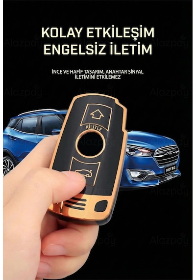 Bmw E60 E61 E70 E81 E87 E90 E91 E92 X1 X5 X3 1 3 5 6 Z4 M3 M5 Gold Kenar Tpu Anahtar Kılıfı Mavi