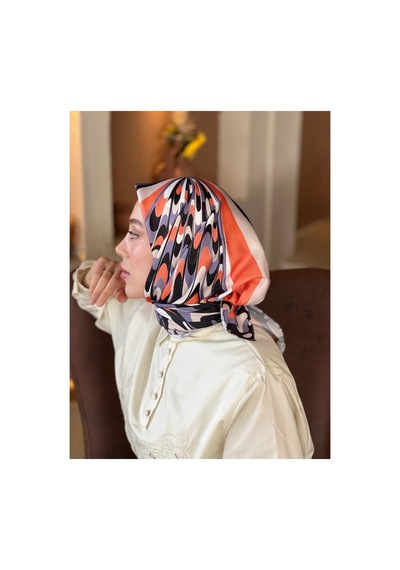 Mentoraly Modakaşmir Soyut Desenli Twill Eşarp turuncu