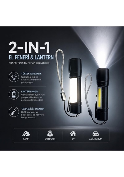 Powerdex Pd-5568 Plus Usb Şarjlı Mini El Feneri Cob Led Zoomlu 800 Metre Su Geçirmez Taşınabilir Güçlü Işıldak Kamp Acil Durum Outdoor