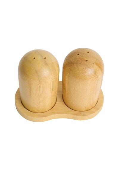 Bambu Standlı Tuzluk Karabiberlik Seti, Ahşap, Kahverengi, 140g, 8cm X 4cm, 2'li Diğer