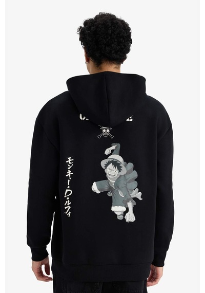 Defacto One Piece Boxy Fit Kapüşonlu Sırt Baskılı Sweatshirt E9321ax25aubk81 Siyah
