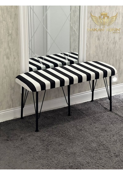 By Hakan Aşkın Siyah Metal Ayaklı Puf & Bench Zebra Siyah Beyaz