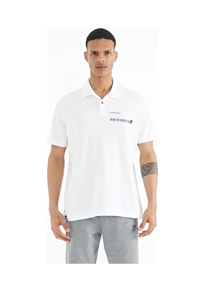 Tommylife Tommy Life Beyaz Yazı Baskılı Standart Form Polo Yaka Erkek T-shirt - 88236 Beyaz
