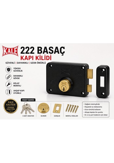 Kale 222 Basaç Kapı Kilidi Dayanıklı Güvenlik Kilidi Ahşap Kapı Uyumlu
