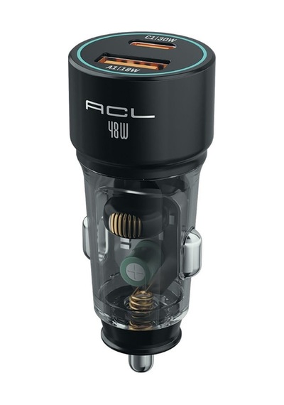 Acc-05 48w Şeffaf Gövdeli Hızlı Araç Şarj Cihazı Pd 30w + Qc 3.0 18w Çift Portlu Akıllı Şarj Başlığı