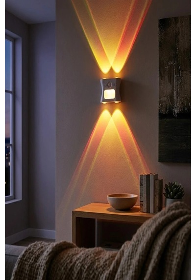 Duvar Dekorasyon Lambası Aplik Hareket Sensörlü 16 Renk Seçenekli Rgb Şarjlı Atmosfer Aydınlatma Beyaz
