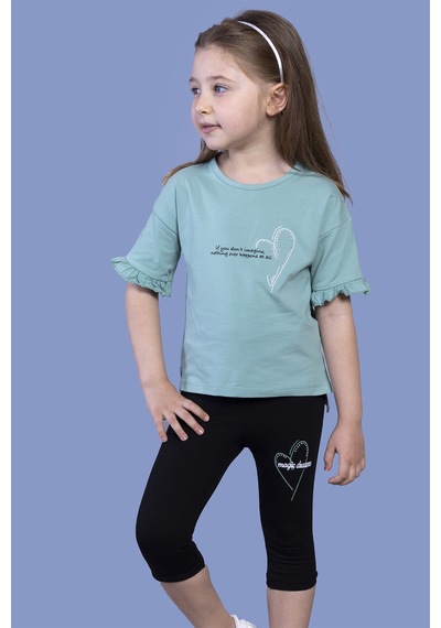 Toontoy Kids Toontoy Kız Çocuk 2'li Takım Baskılı Bisiklet Yaka Kolu Fırfırlı T-shirt & Basic Düz Crop Tayt Yeşil Toontoy Kids Toontoy Kız Çocuk 2'li Takım Baskılı Bisiklet Yaka Kolu Fırfırlı T-shirt & Basic Düz Crop Tayt Yeşil