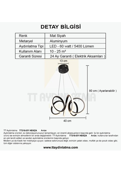 Tt318-Sy Tt Aydınlatma Hekza Modeli Mat Siyah Led Avize