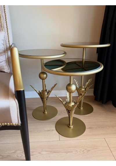 Flora Model 3lü Metal Mat Gold Zigon Sehpa Ayna Yüzey Altın
